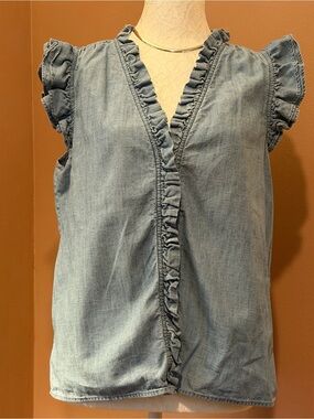 J. Crew Light Blue Ruffle-Trim Chambray Camisole